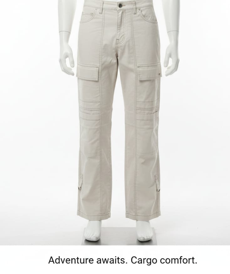 Cream colour Jeans for unisex High Rise cargo Pants