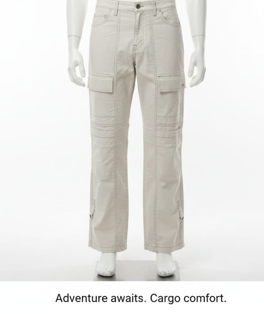 Cream colour Jeans for unisex High Rise cargo Pants