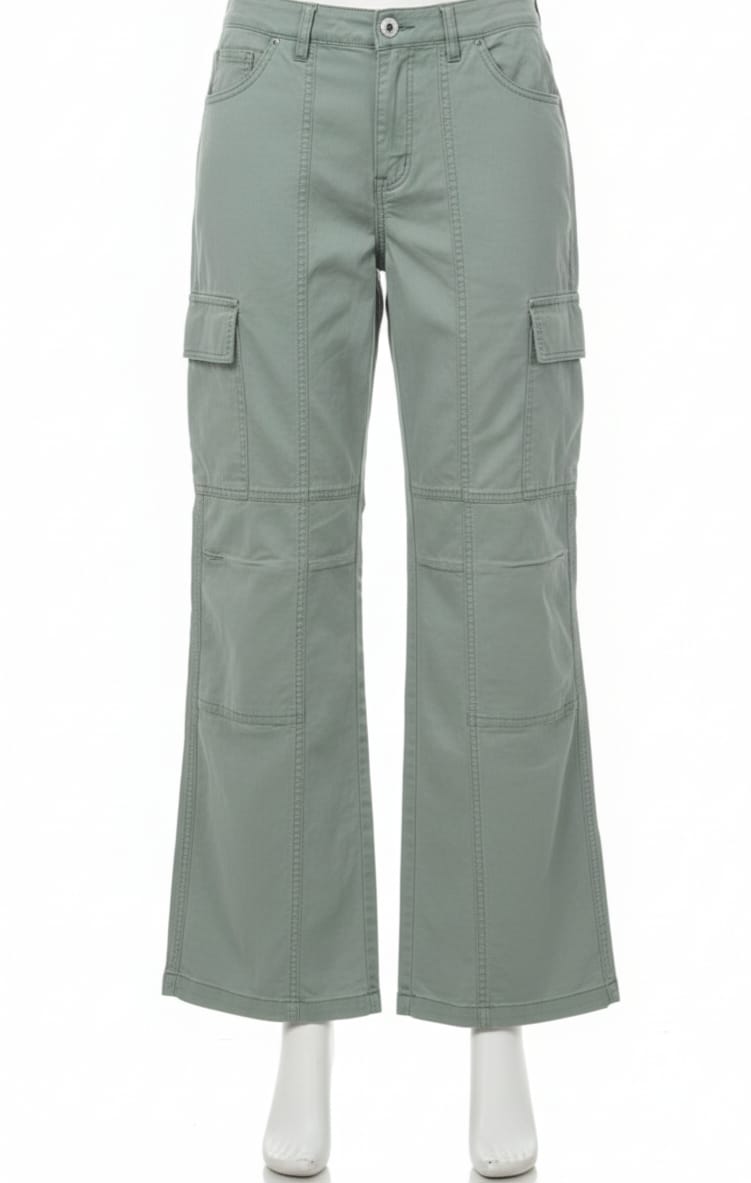Sage Green Jeans for unisex high rise Cargo Pants with Tab Bottom