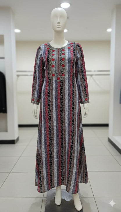 Embroided neckline and sleeves Rayon Jalabia dress