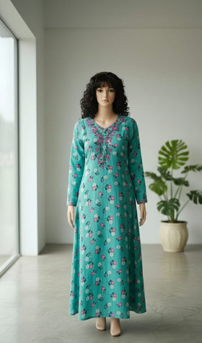 Embroided neckline Rayon Jalabia